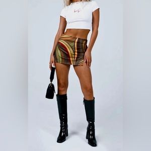 Brown earth tone retro abstract mini skirt NEW size 2 Princess Polly